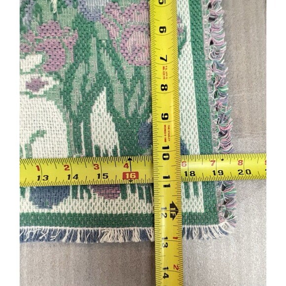 VTG Easter Woven Placemats & Runner Set Tulips Bunny Fringe Lot of 5 - Picture 7 of 12